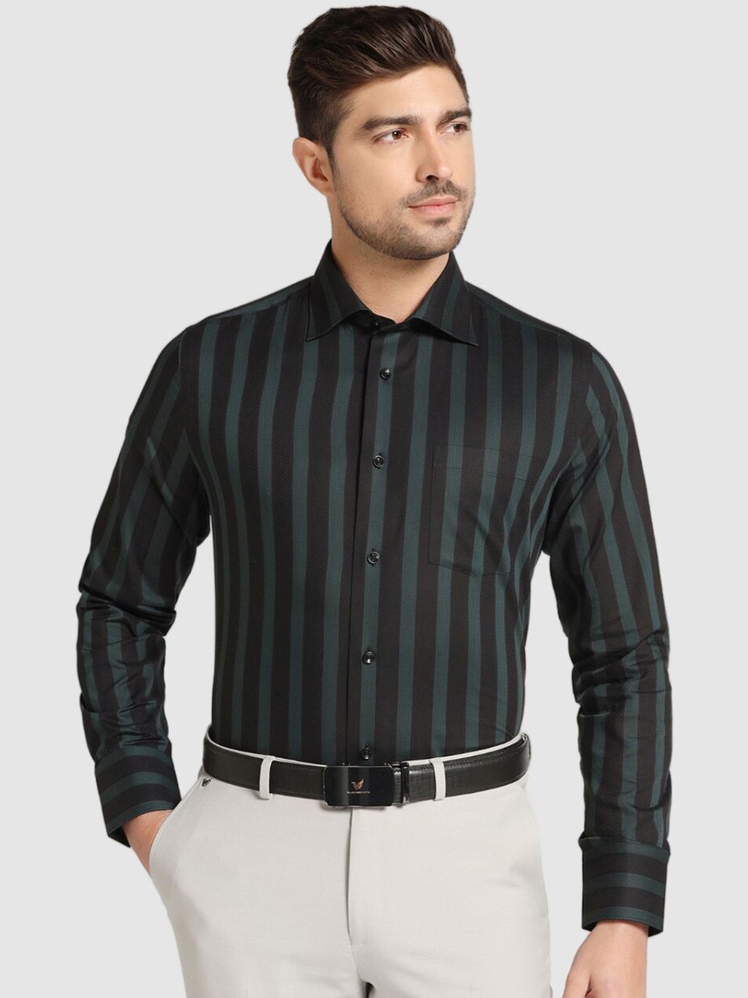 

Blackberrys India Slim Striped Cotton Formal Shirt, Black