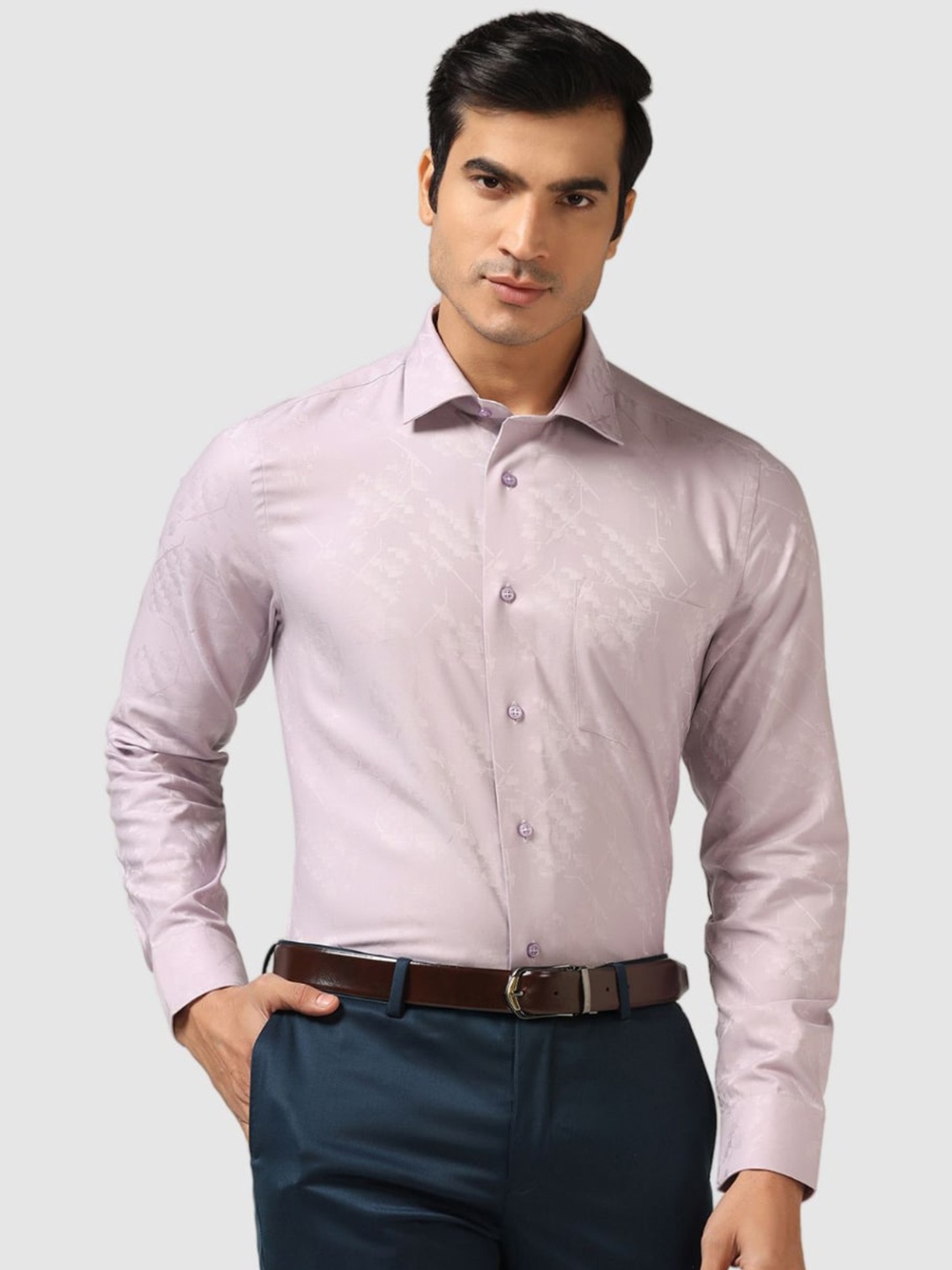 

Blackberrys India Slim Fit Textured Self Design Cotton Formal Shirt, Pink