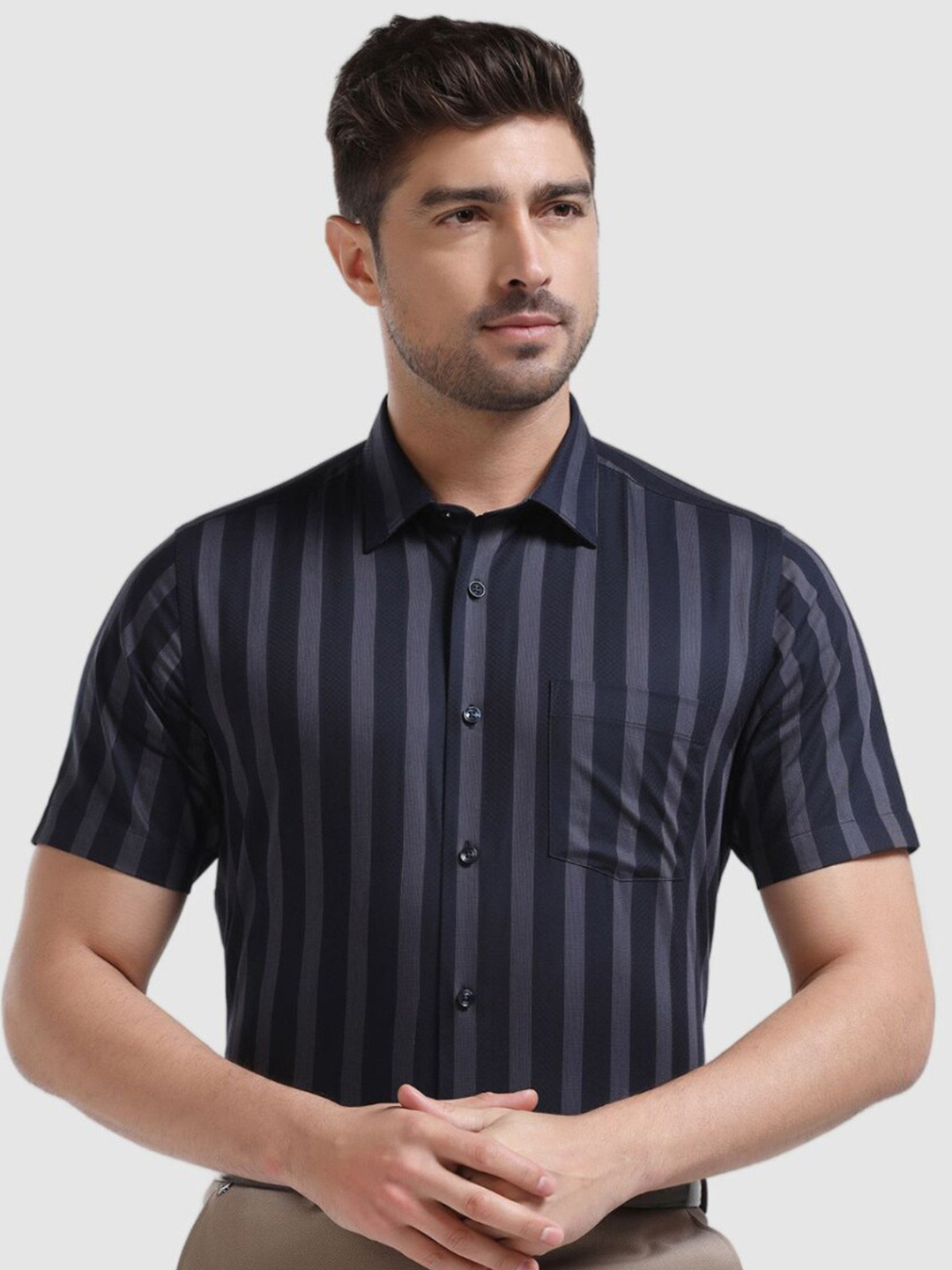 

Blackberrys India Slim Striped Cotton Formal Shirt, Navy blue