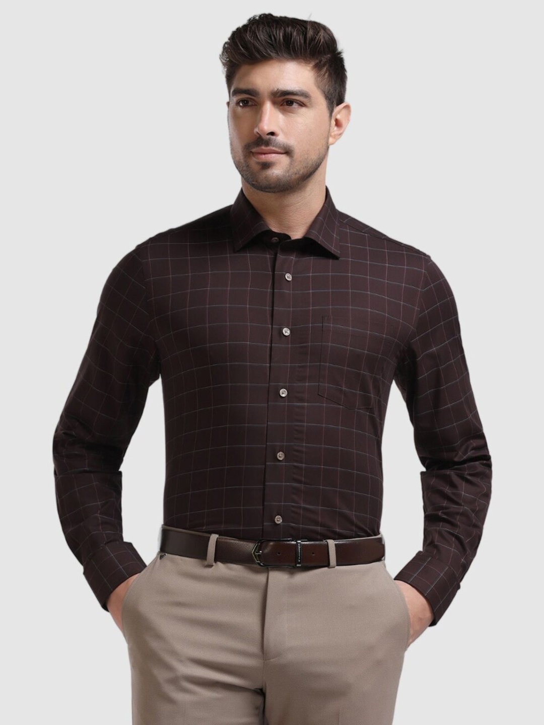 

Blackberrys India Slim Windowpane Checks Cotton Formal Shirt, Purple