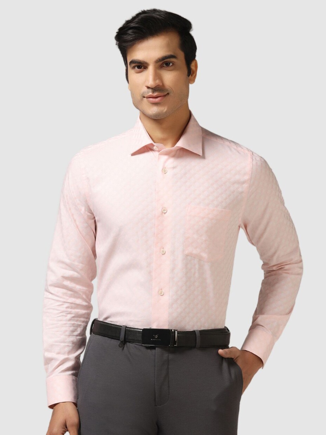 

Blackberrys India Slim Fit Textured Self Design Cotton Formal Shirt, Peach