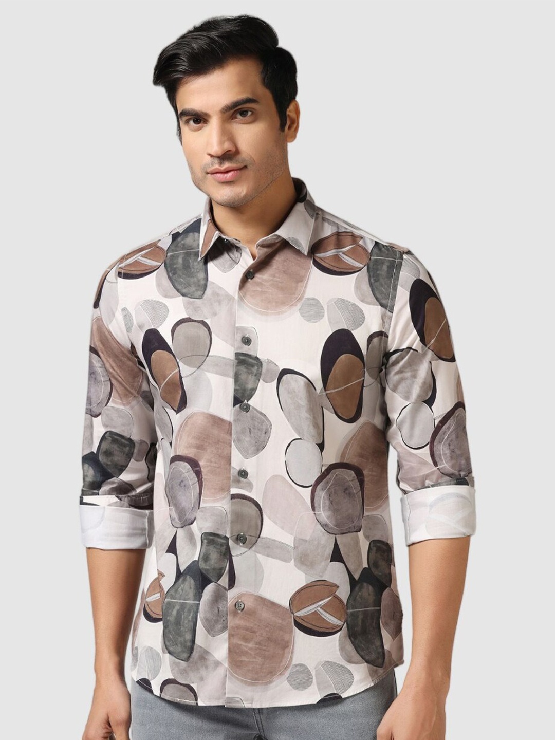 

Blackberrys India Slim Geometric Printed Cotton Casual Shirt, Beige