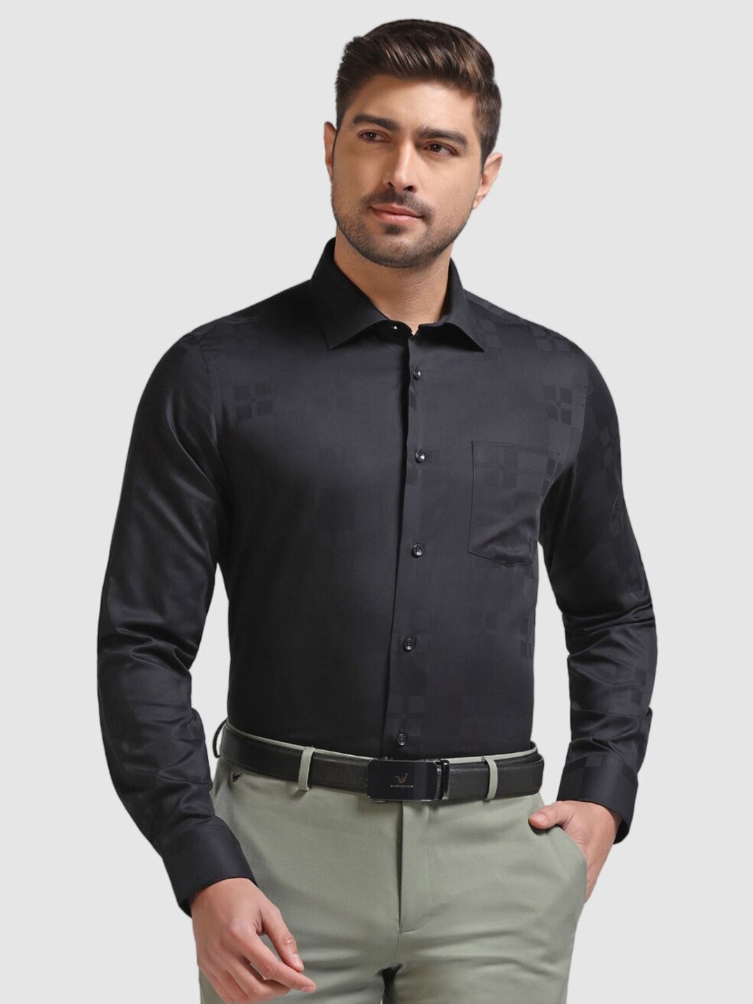 

Blackberrys India Slim Abstract Printed Cotton Spread Collar Slim Fit Opaque Formal Shirt, Black