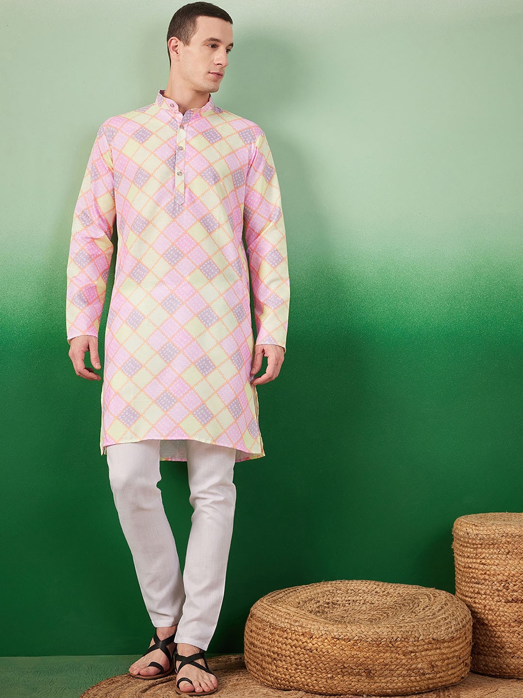 

Sangria Geometric Printed Straight Kurta, Pink