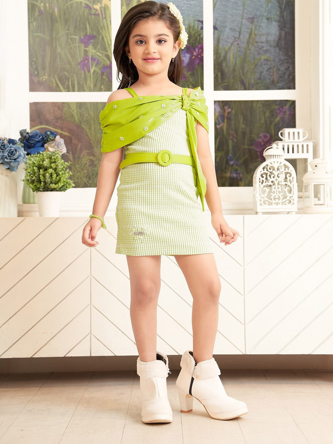 

BAESD Tropical Print Flutter Sleeve Sheath Dress, Green