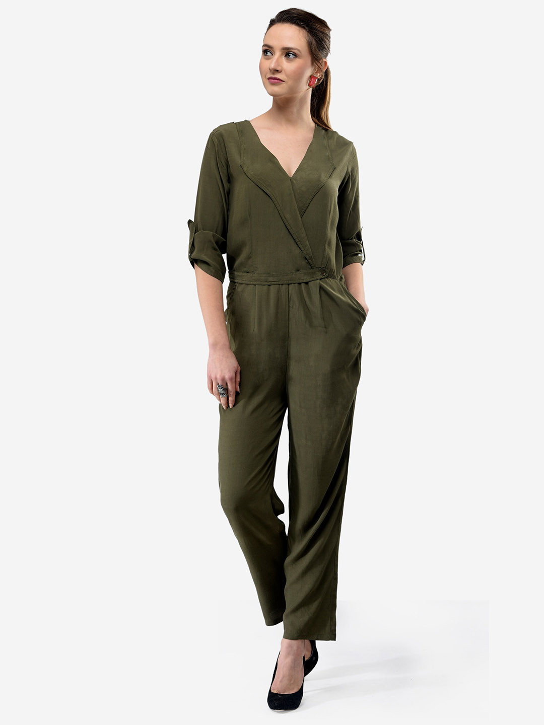 

V&M V-Neck Basic Jumpsuit, Olive