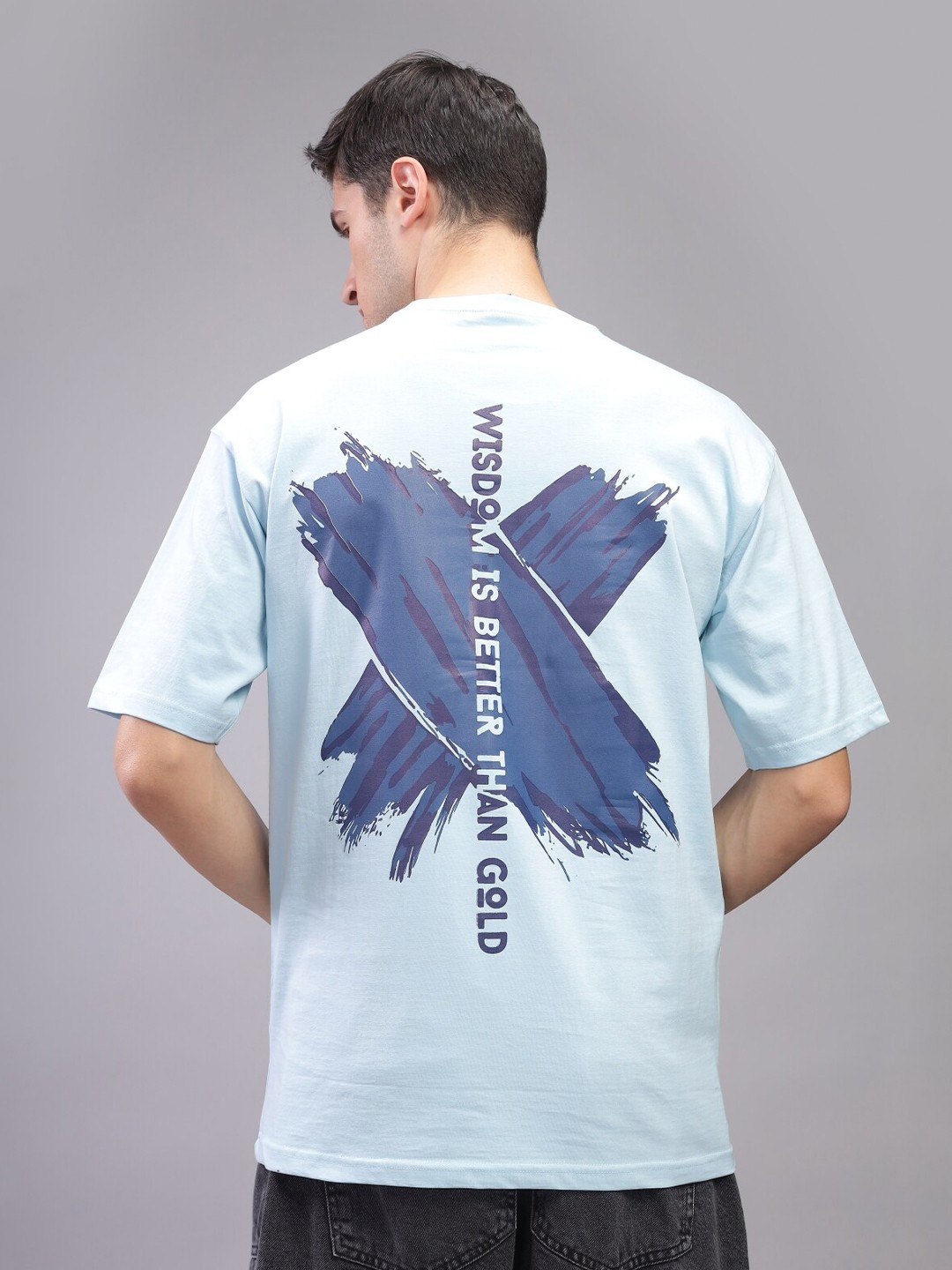

ADRO Men Typography Applique T-shirt, Blue