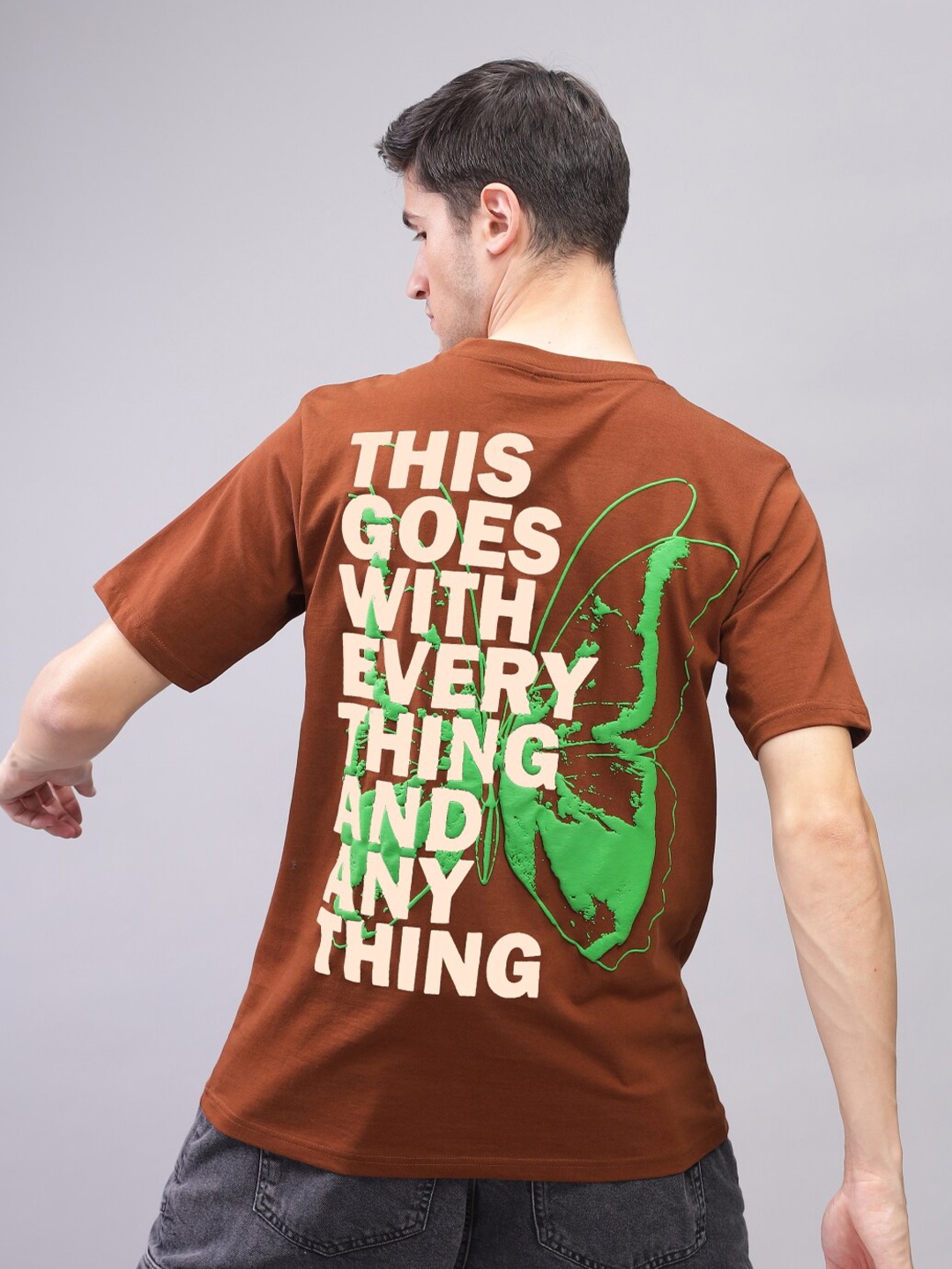 ADRO Men Typography Applique T-shirt, Brown