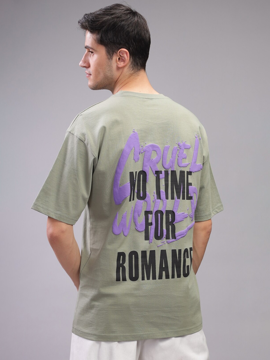 

ADRO Men Typography Applique T-shirt, Olive