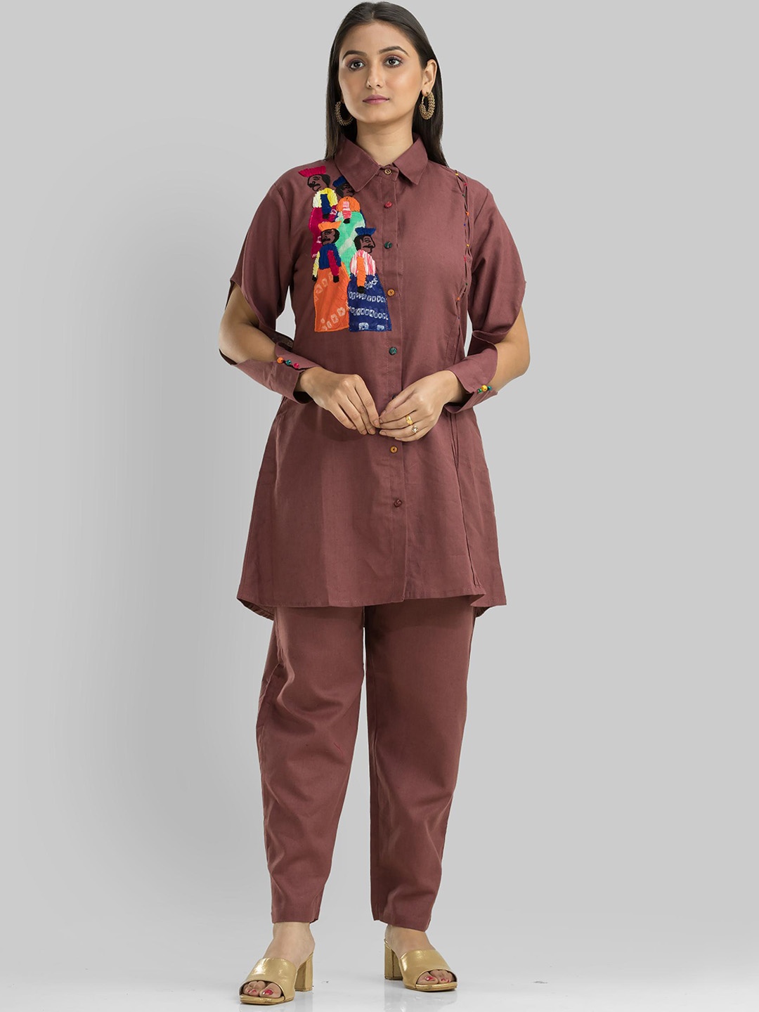

SACRED SUTA Embroidered Cotton Shirt With Trouser Co-Ords, Mauve