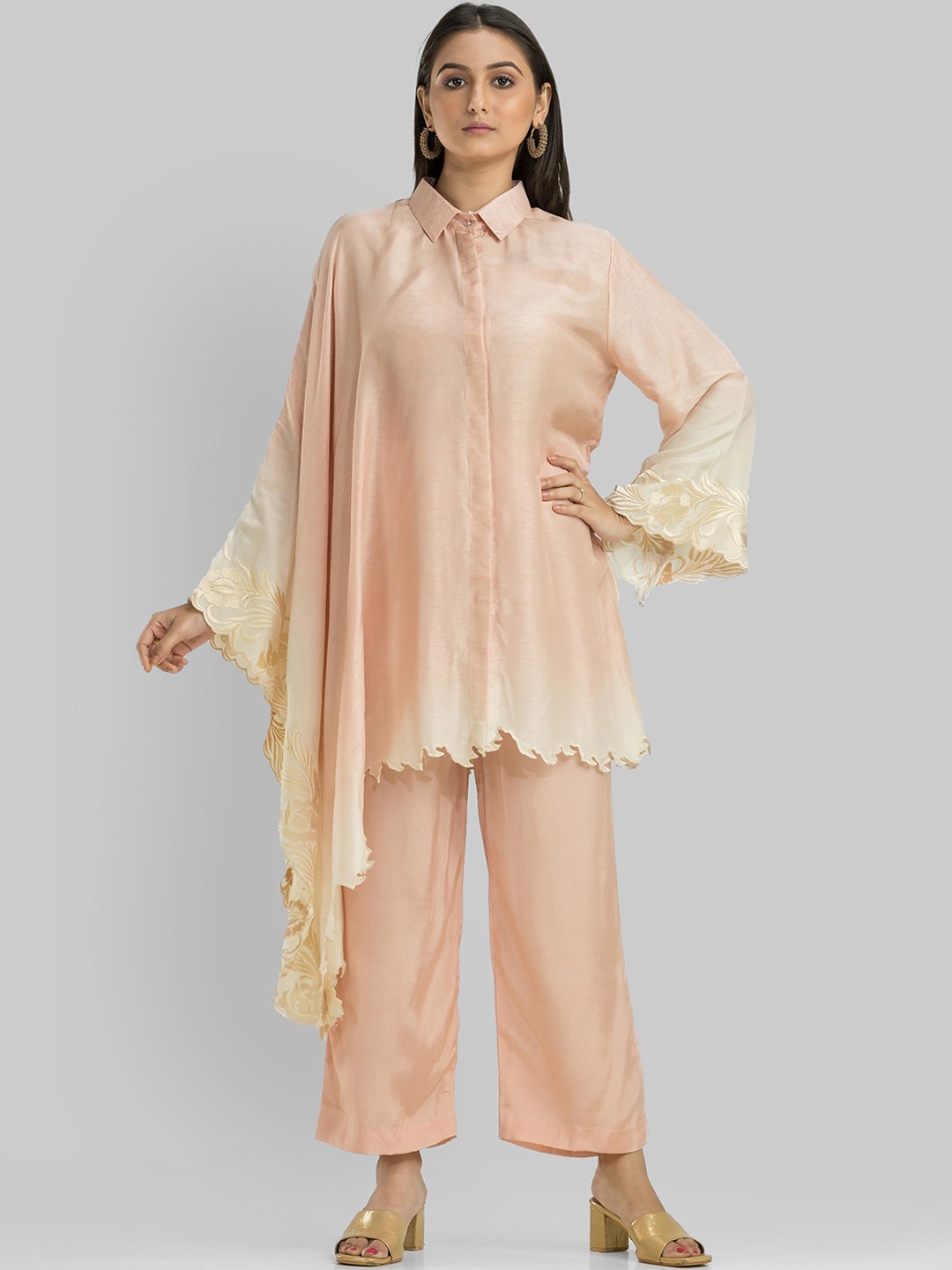 

SACRED SUTA Embroidered Shirt & Trousers, Peach