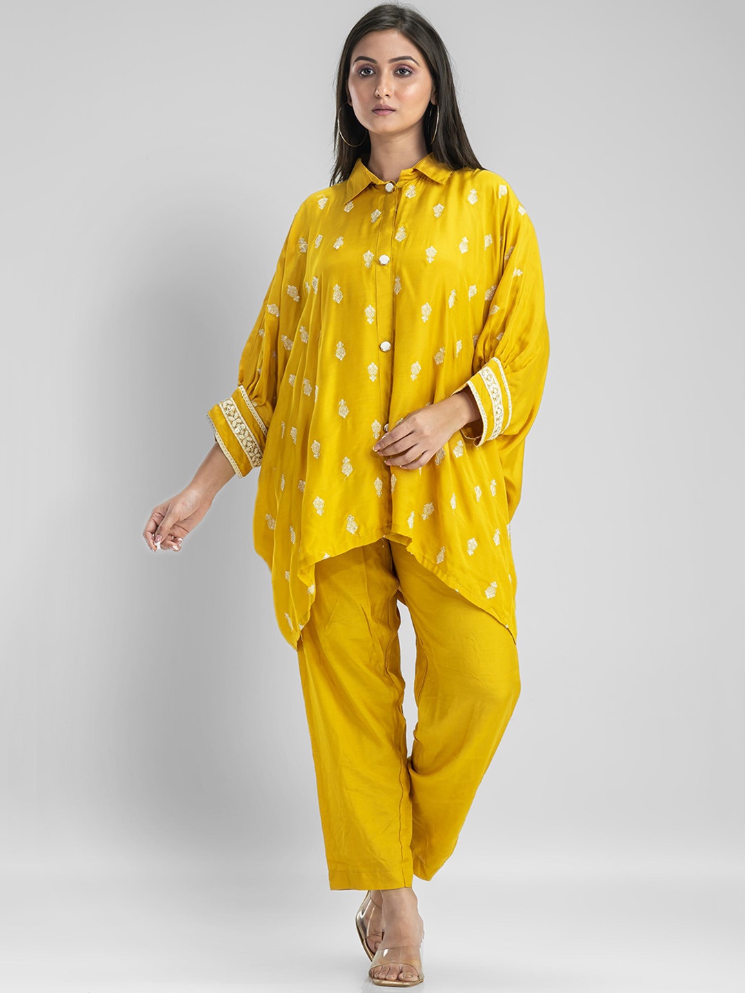 

SACRED SUTA Embroidered Top With Trousers, Yellow
