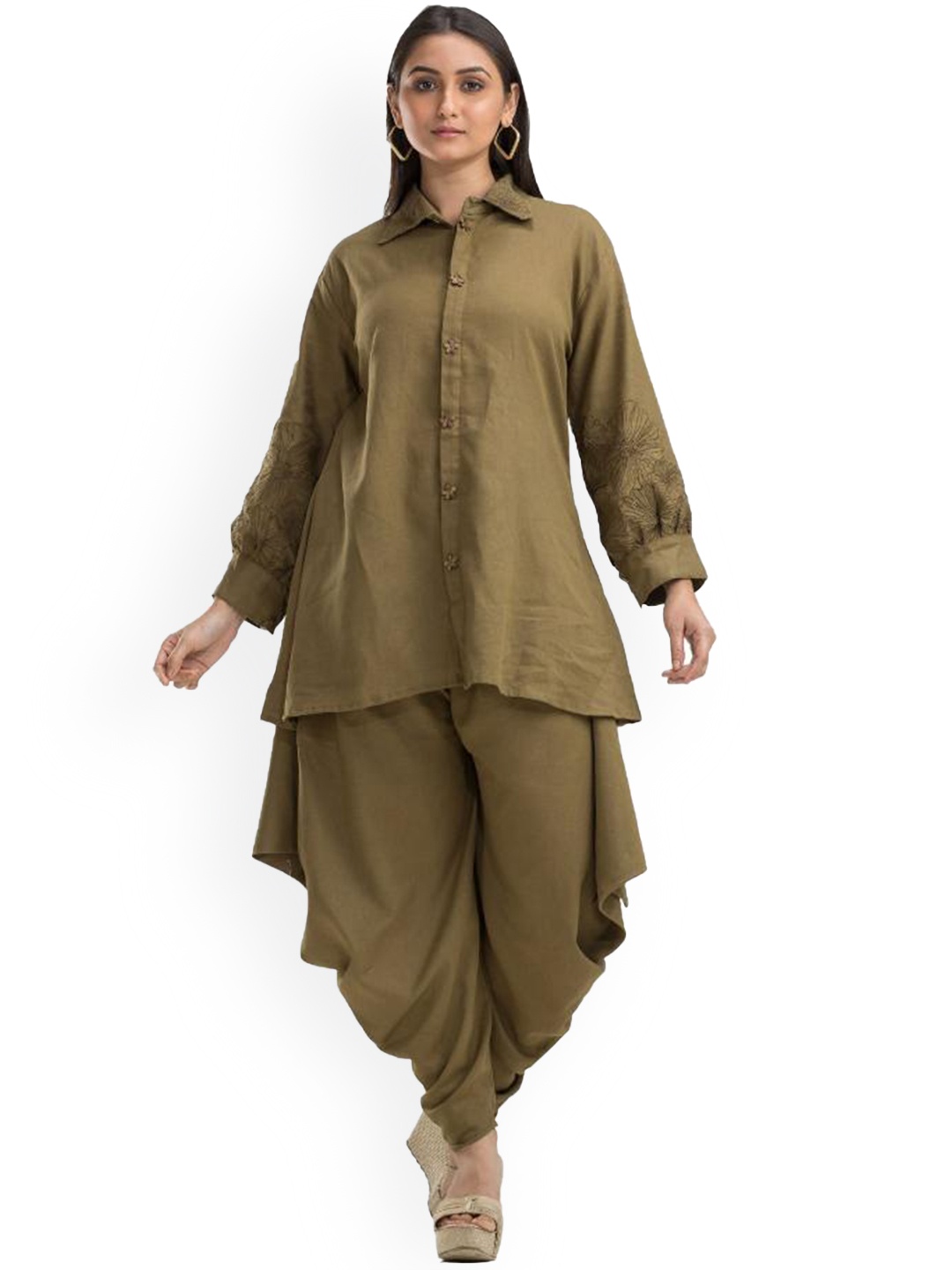 

SACRED SUTA Cotton Shirt With Trouser Ethnic Co-Ords, Green