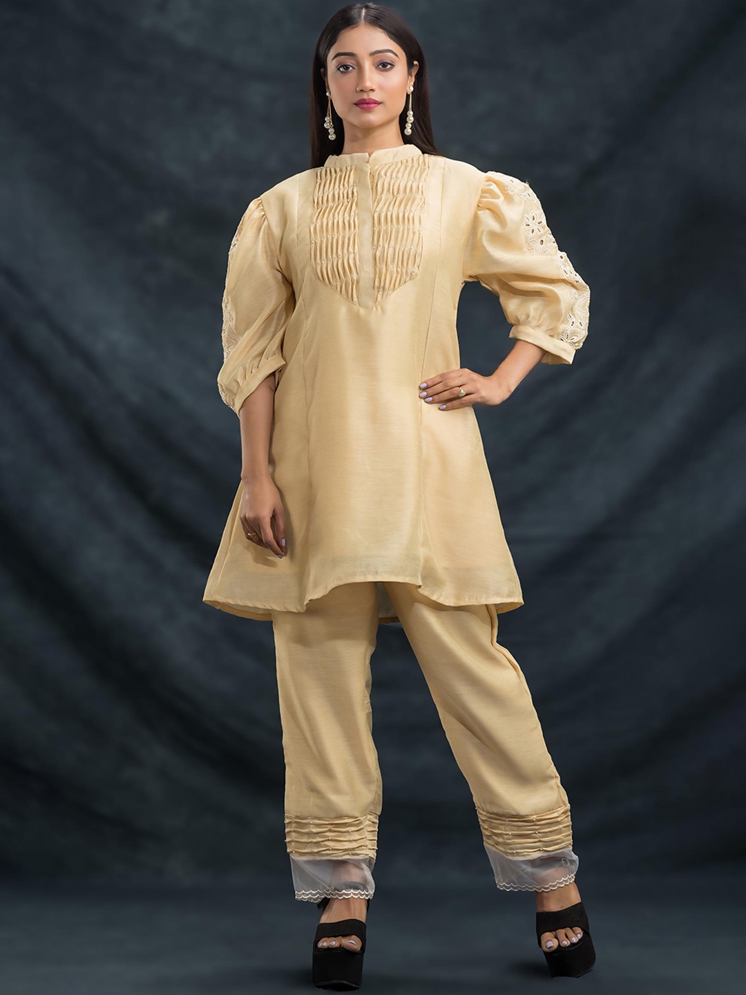

SACRED SUTA Embroidered Top With Trousers, Yellow