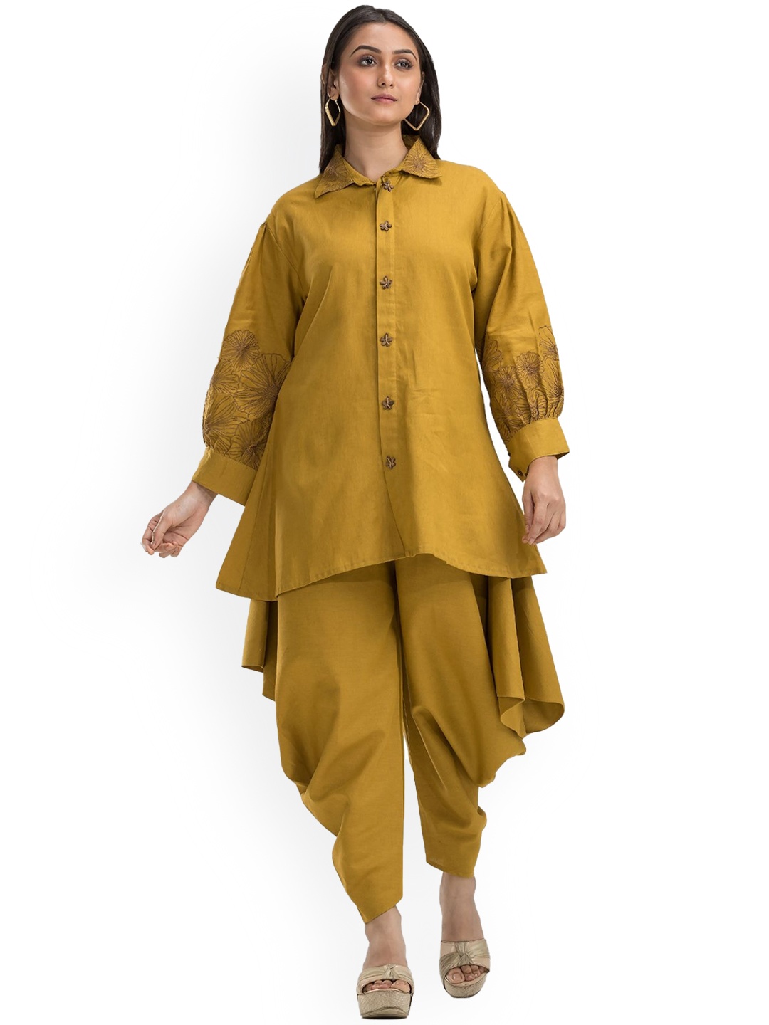 SACRED SUTA Embroidered Top With Trousers, Yellow