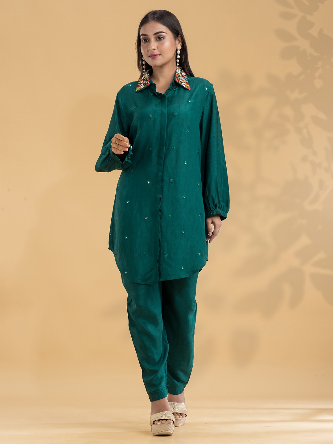 

SACRED SUTA Embroidered Top With Trousers Co-Ords, Blue