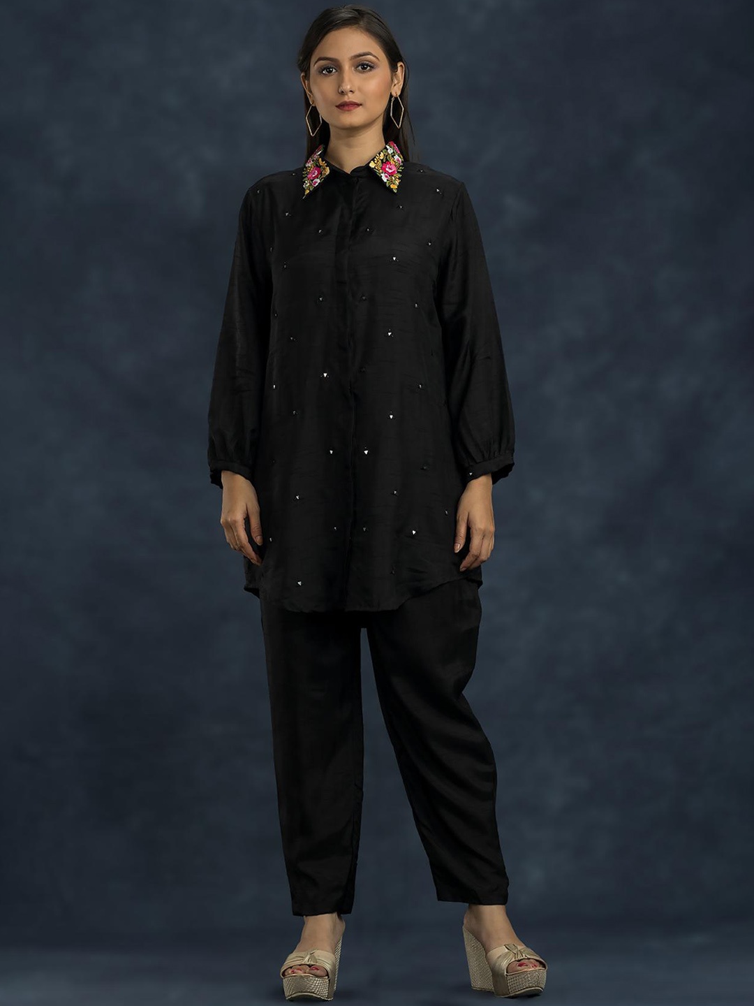 SACRED SUTA Embroidered Top With Trousers, Black