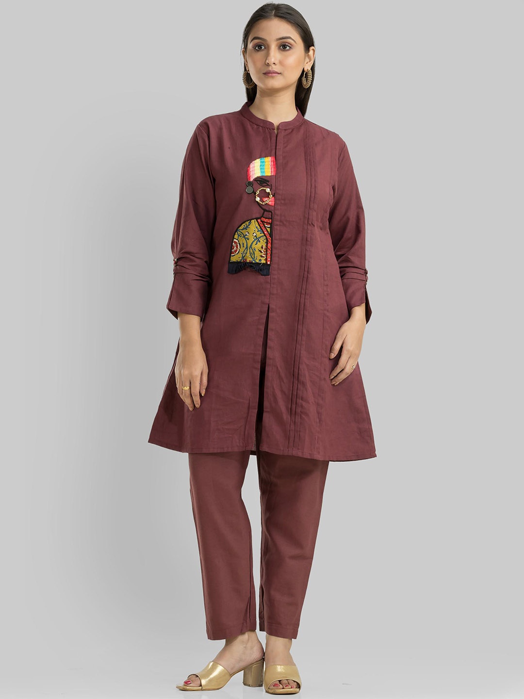 

SACRED SUTA Embroidered Top With Trousers Ethnic Co-Ords, Mauve