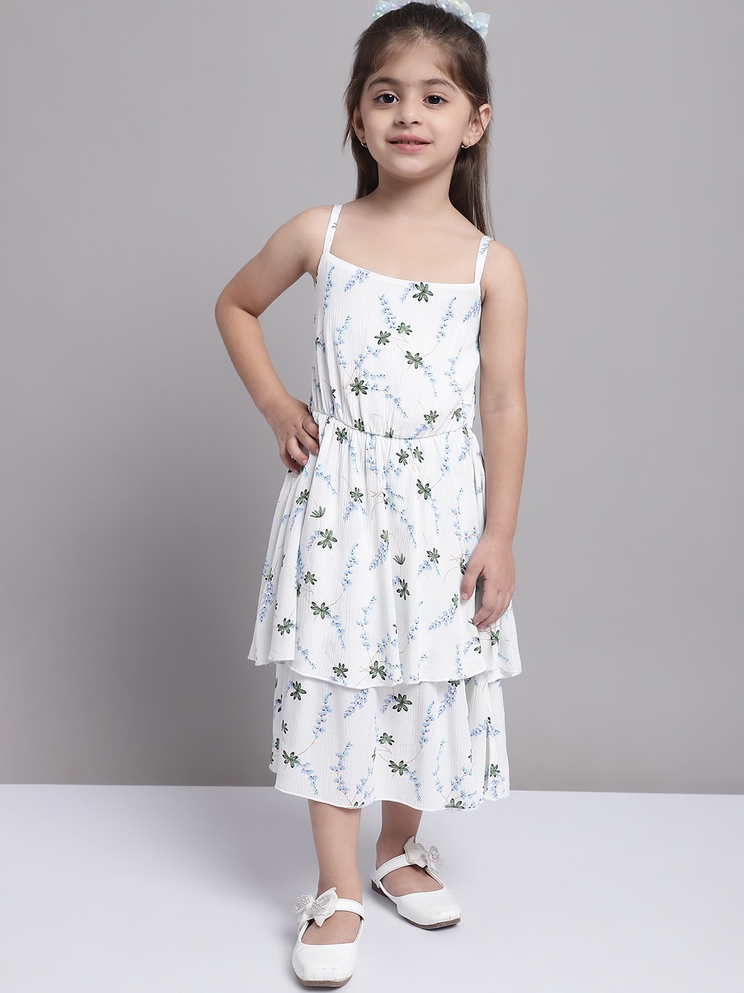 

MINI & MING Girls Layered Fit & Flare Floral Midi Dress, White