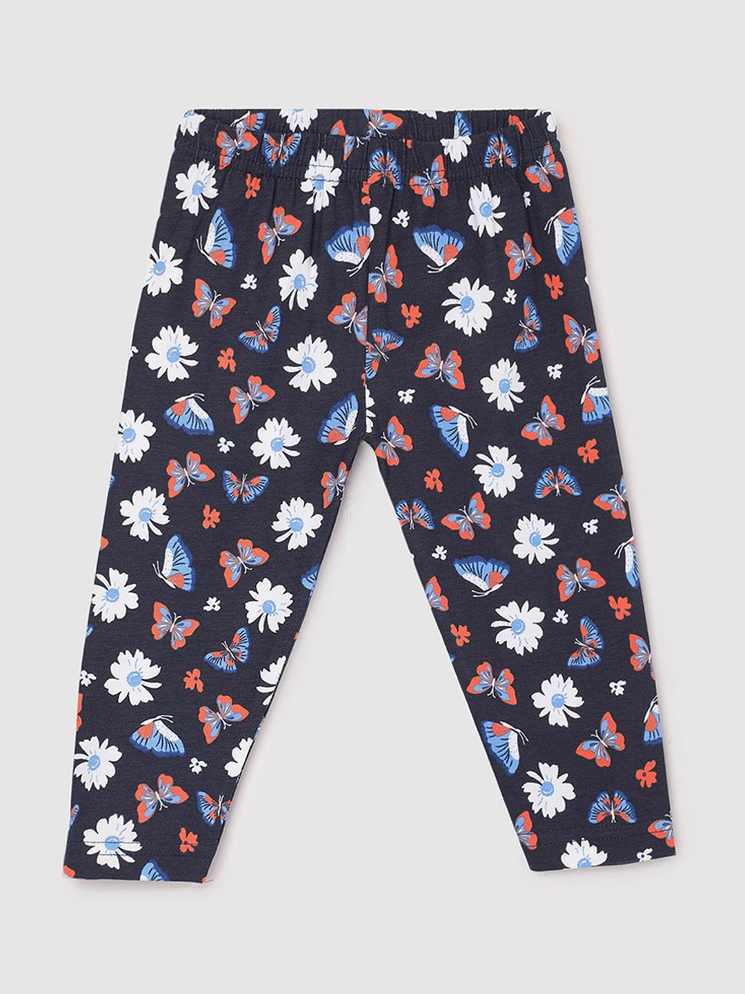 

max Girls Floral Printed Ankle-Length Leggings, Navy blue