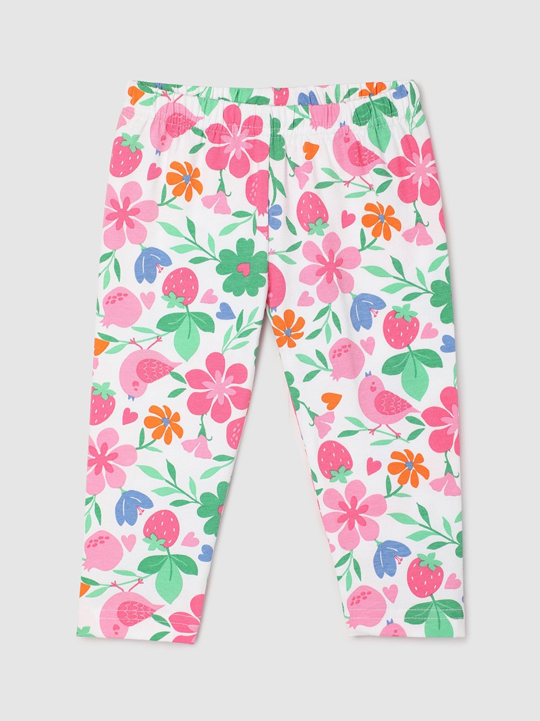 

max Infants Girls Printed Ankle Length Leggings, White