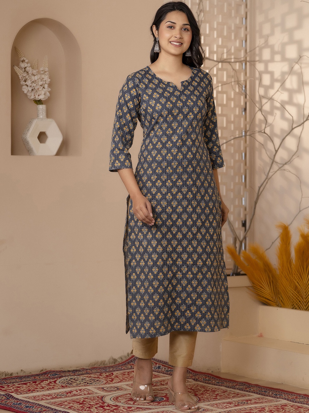 

Nayo Ethnic Motifs Printed Pure Cotton Kurta, Black