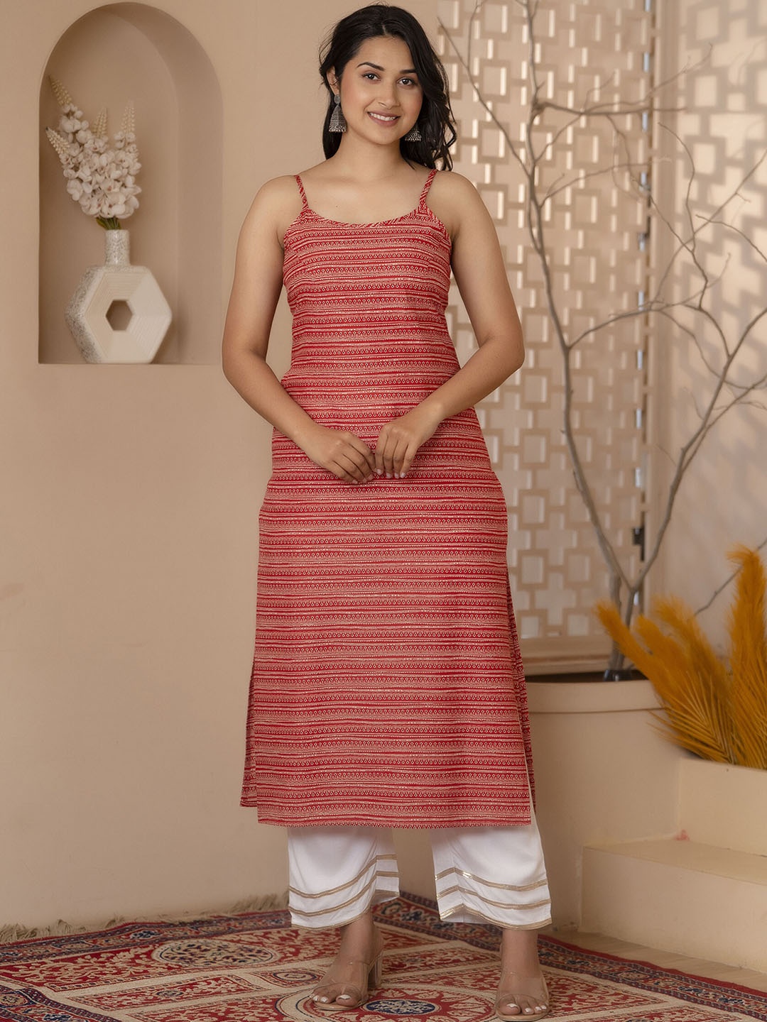 

Nayo Ethnic Motifs Printed Pure Cotton Kurta, Red