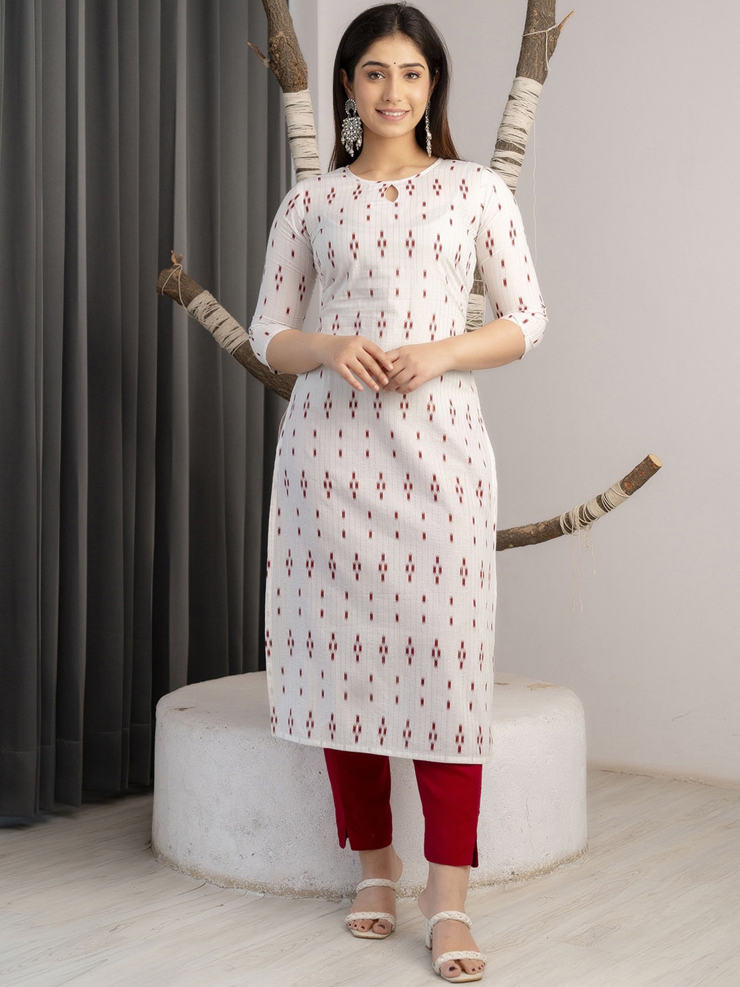 

Nayo Ethnic Motifs Printed Pure Cotton Kurta, Off white