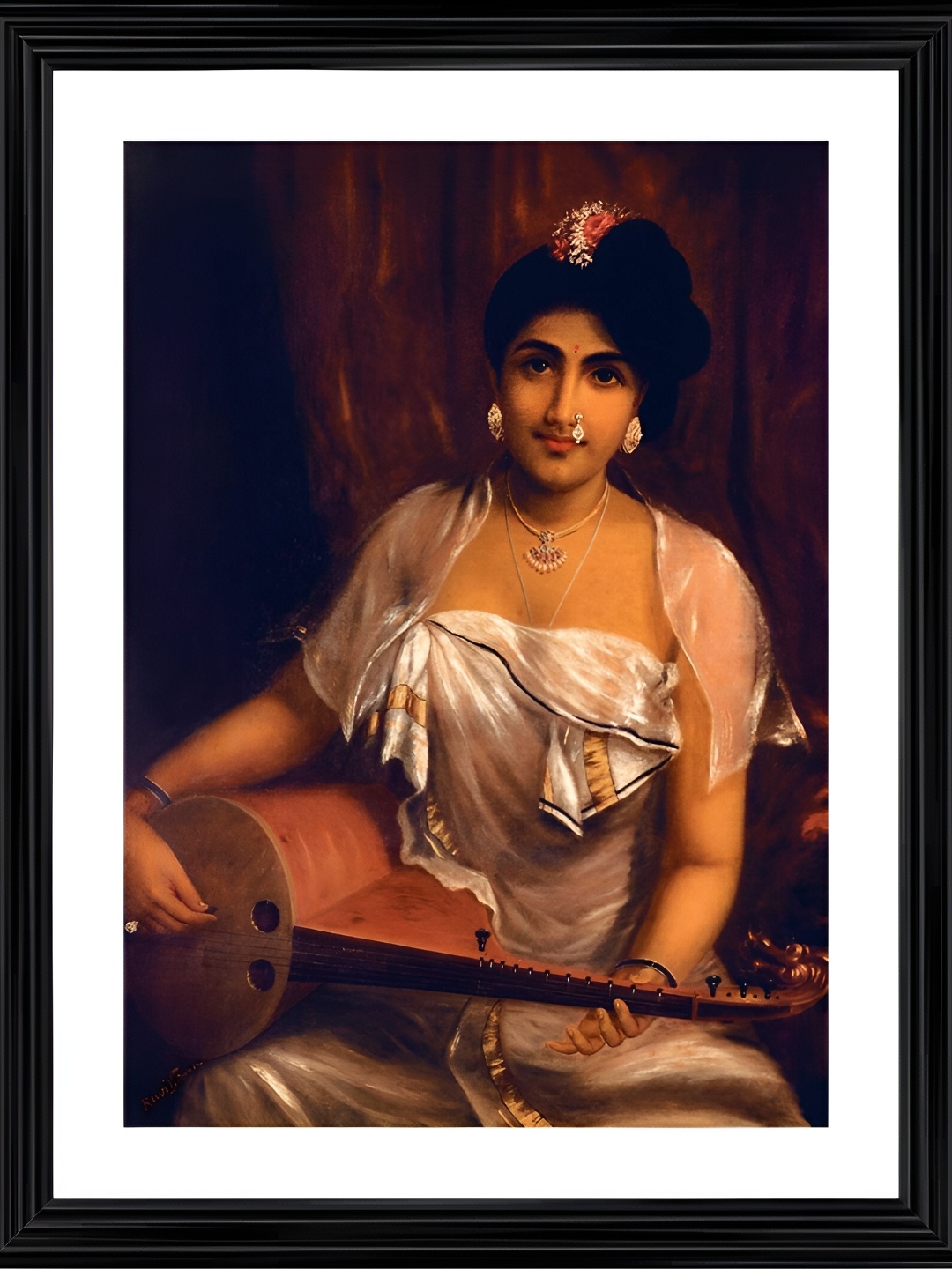 

Adventures India Multicoloured 1 Piece Wood Wall Paintings - A Lady Playing Veena,1888, Multi