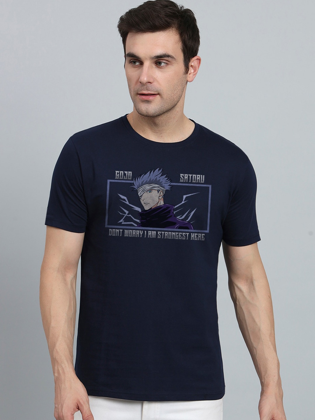 

PEPPYZONE round Neck Short Sleeves Printed Cotton T-shirt, Navy blue