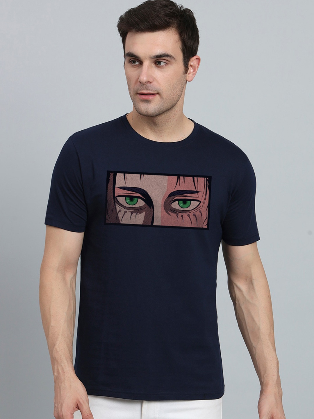 PEPPYZONE Printed Round Neck Short Sleeves Cotton T-shirt, Navy blue