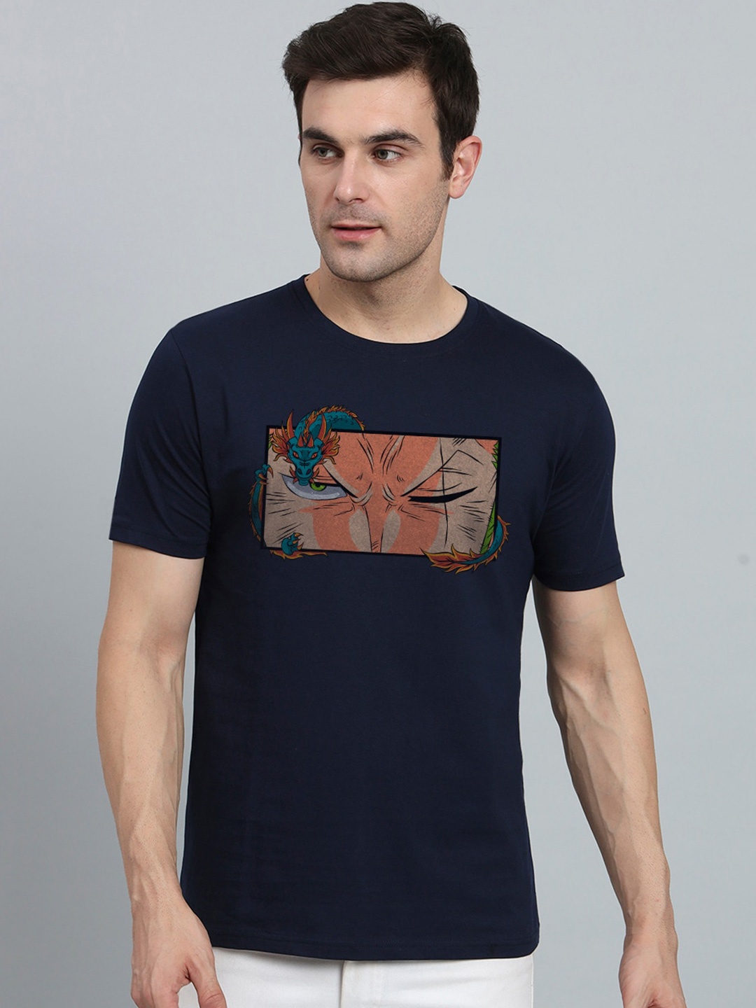 

PEPPYZONE Printed Round Neck Short Sleeves Cotton T-shirt, Navy blue