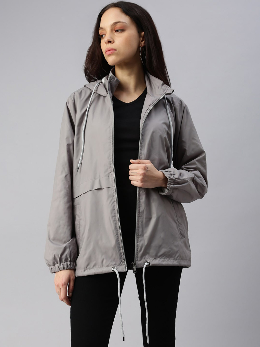 

VOXATI Long Sleeves Hood Sporty Jacket, Grey
