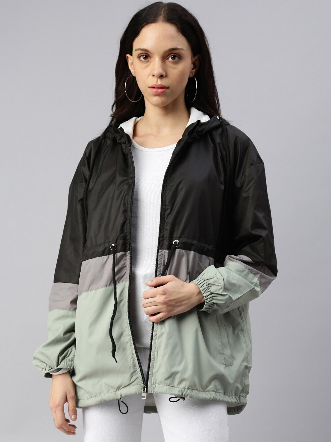 

VOXATI Colourblocked Crop Bomber Jacket, Black