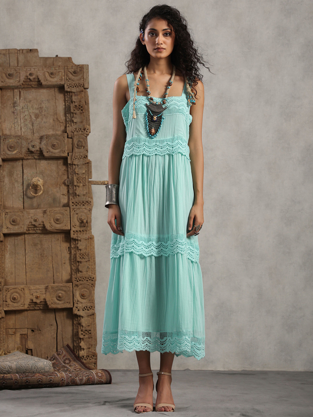 

Nyaro Women Cotton Laces Maxi Dress, Blue