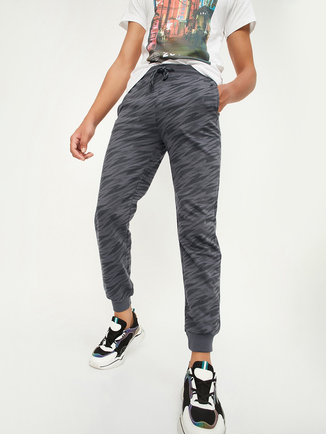 

max Boys Printed Pure Cotton Joggers, Grey