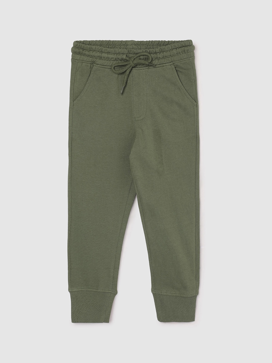 

max Boys Mid Rise Pure Cotton Joggers, Olive