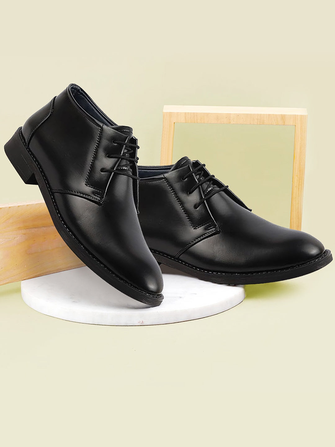 

FAUSTO Men Round Toe Mid-Top Boots, Black