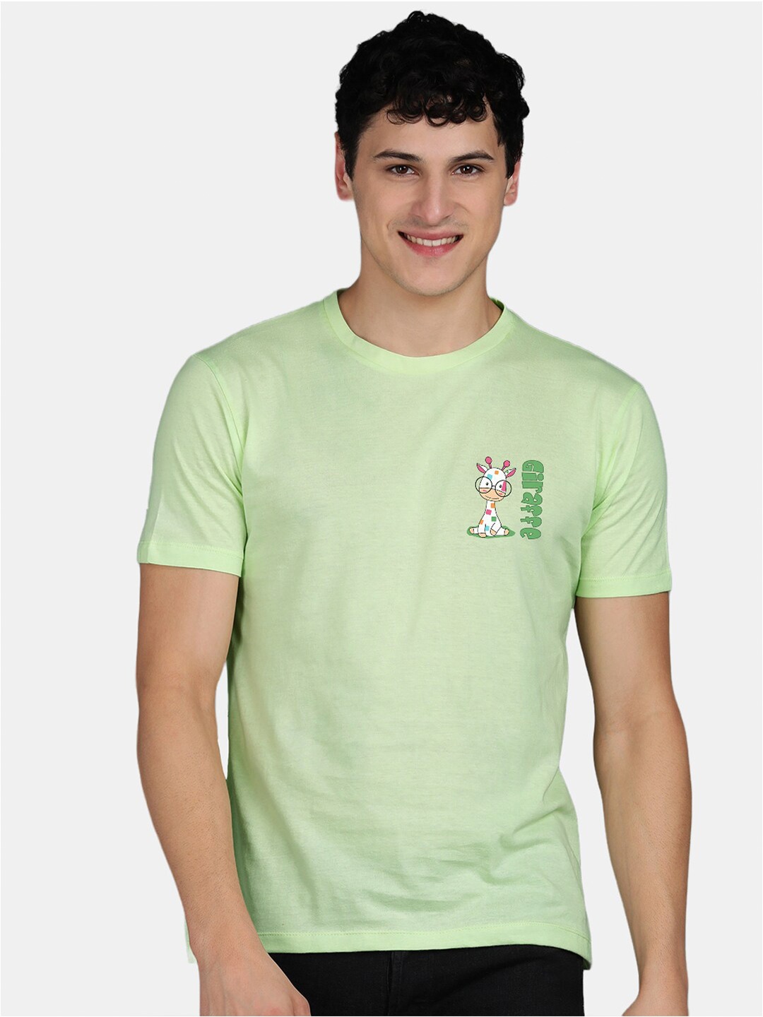 

Wyld Sprog Graphic Printed Round Neck Short Sleeves Pure Cotton T-shirt, Lime green