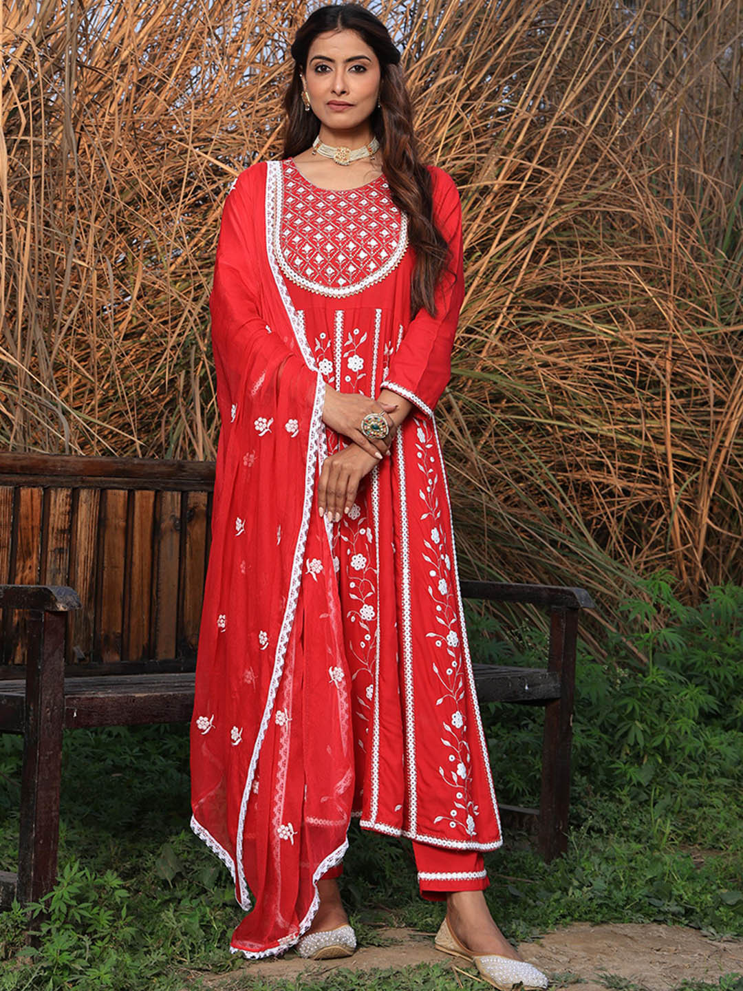 

Armaan Ethnic Motifs Embroidered Mirror Work Kurta with Trousers & Dupatta, Pink