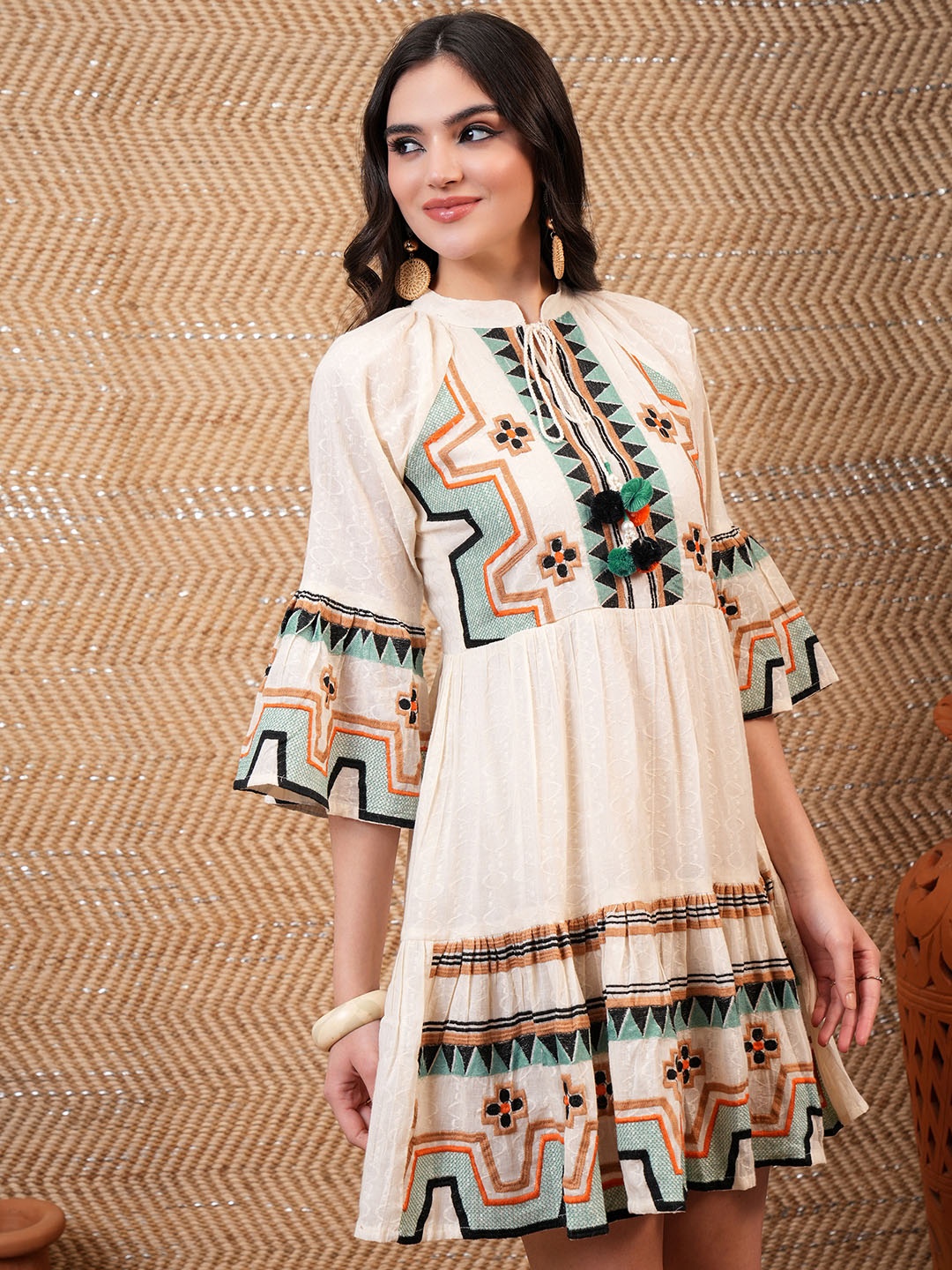 

Vishudh Geometric Print Cotton Top, Cream