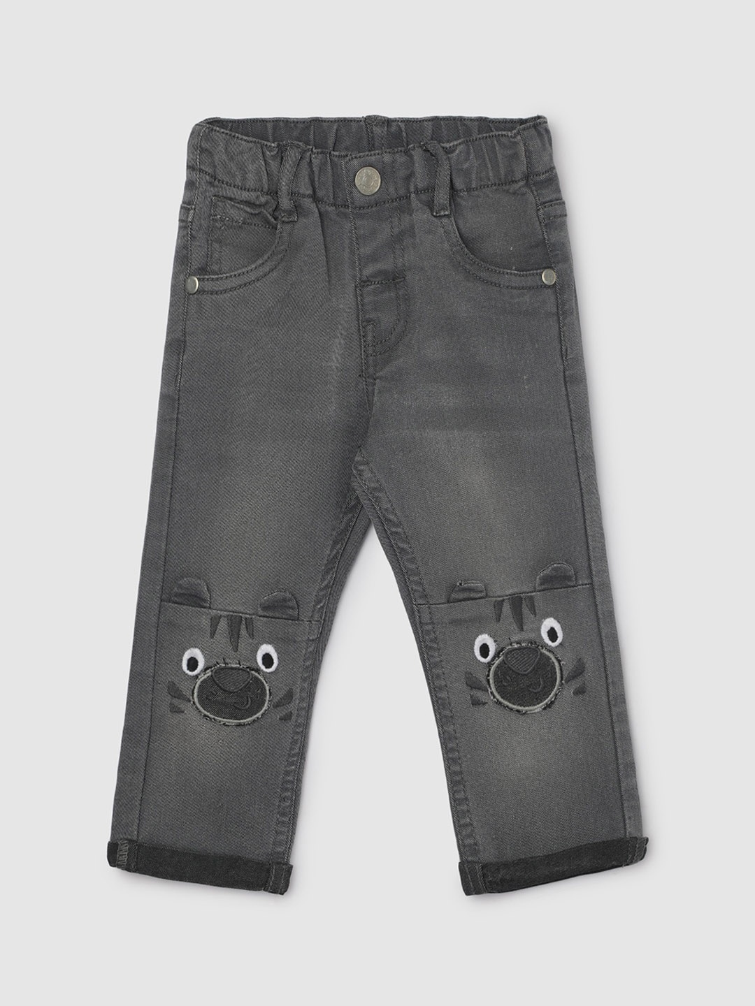 

max Boys Mid-Rise Mildly Distressed Pure Cotton Light Fade Jeans, Grey
