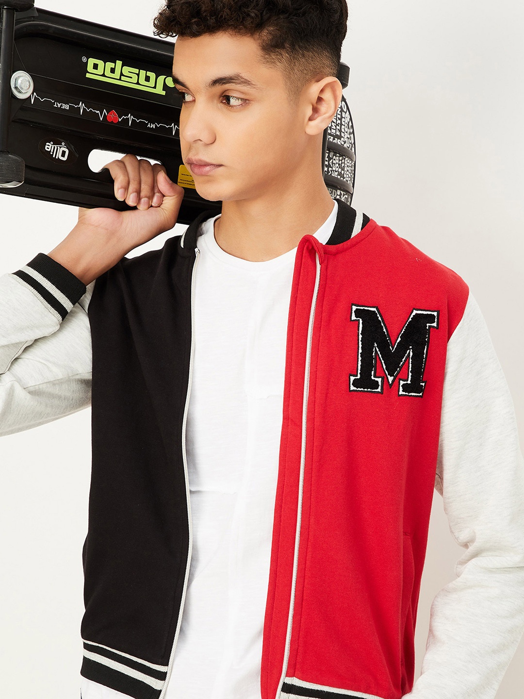 

max Boys Colourblcoked Varsity Jacket, Black