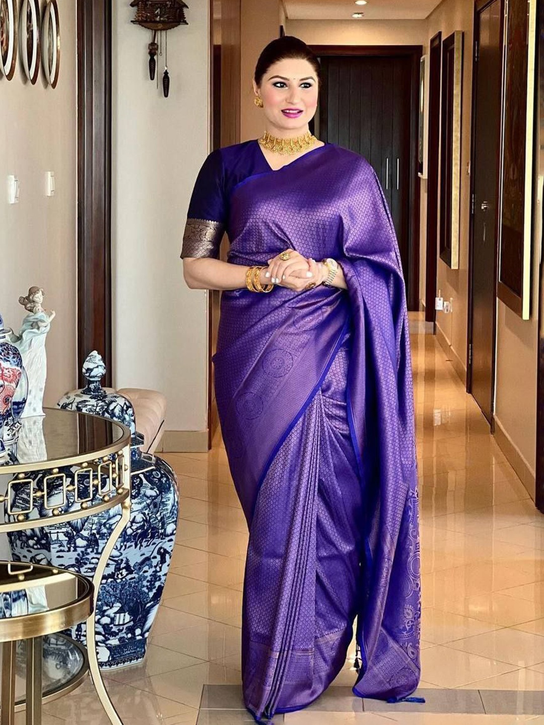 

MONERA Woven Design Zari Banarasi Saree with Tassels, Blue