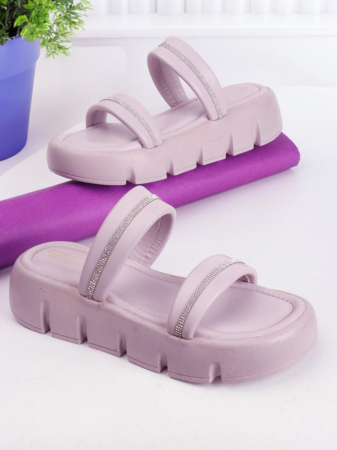 

madam glorious Textured Open Toe Flatform Heels, Lavender