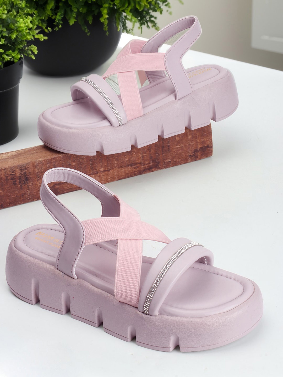 

madam glorious Textured Open Toe Flatform Heels, Lavender