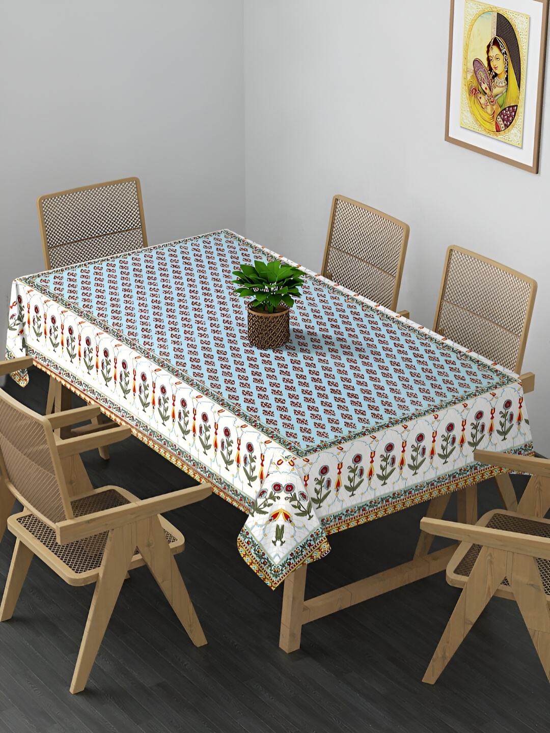 

Rajasthan Decor Blue & White Ethnic Motifs Block Printed Cotton Table Cover