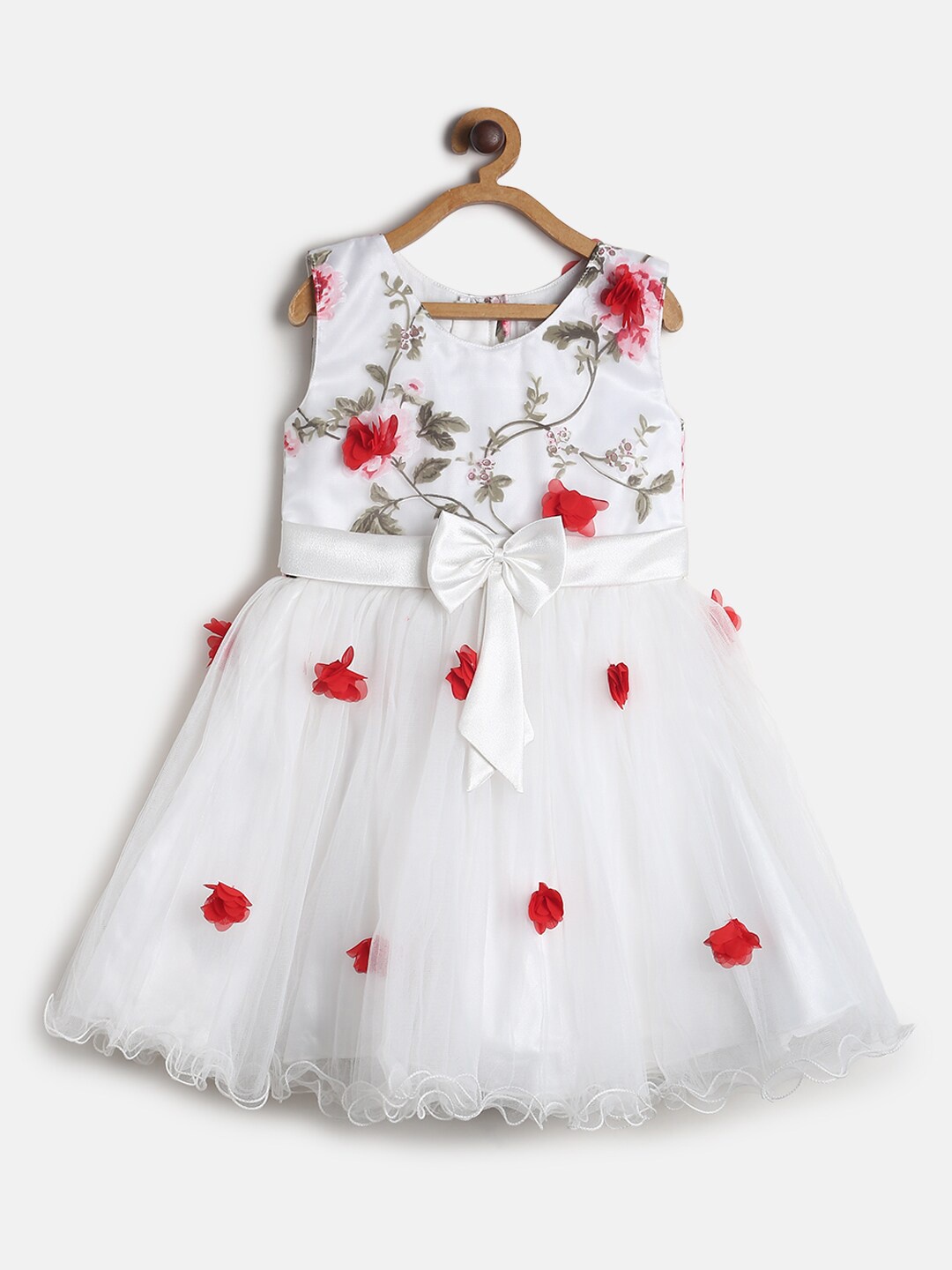 

TALES & STORIES Girls Floral Printed Round Neck Sleeveless Fit & Flare Dress, White