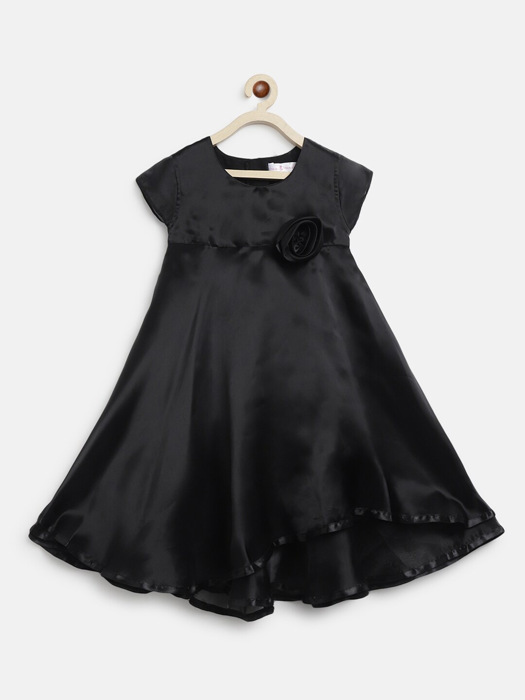

TALES & STORIES Girls Round Neck Cap Sleeves Opaque Fit & Flare Dress, Black