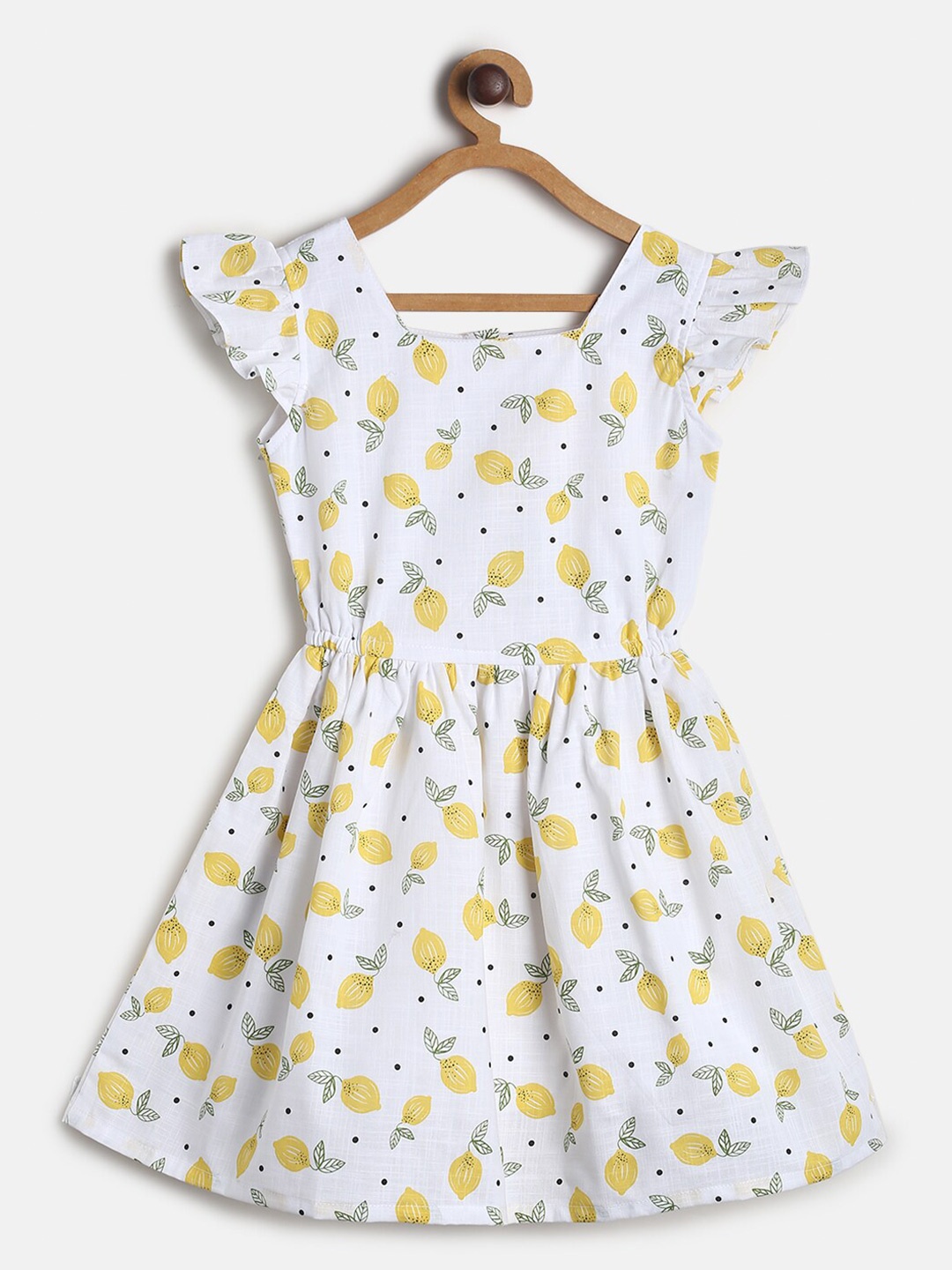 

TALES & STORIES Girls Printed Flutter Sleeve Fit & Flare Dress, White